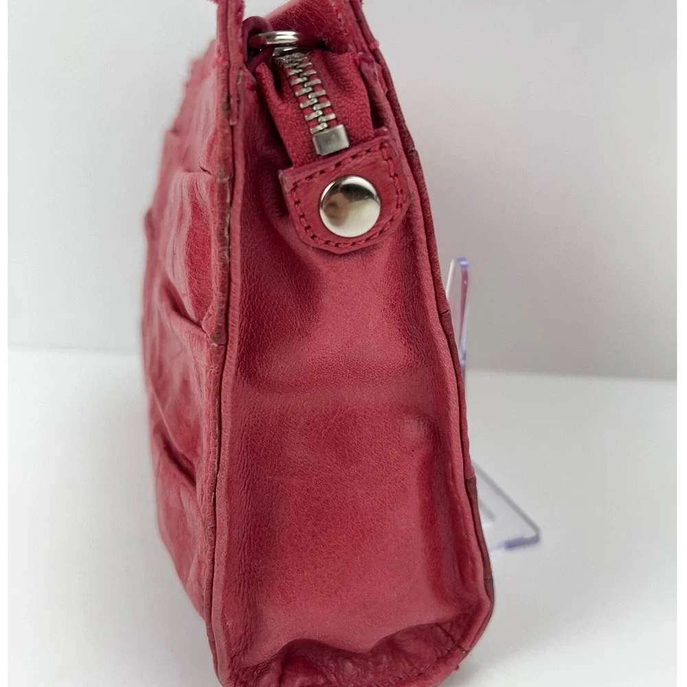 THE SAK Charleston Leather Demi Shoulder Clutch Pink Pleated Chain Handbag Purse